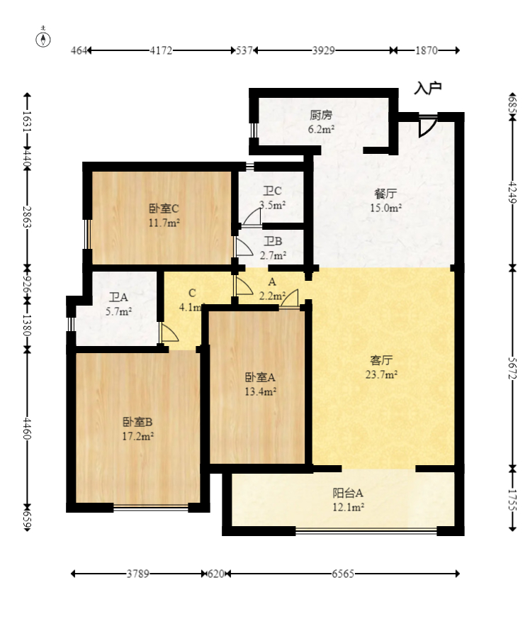 长房星城天地 3室2厅2卫 166.0万 长房星城天地 3室2厅2卫 166.0万户型图