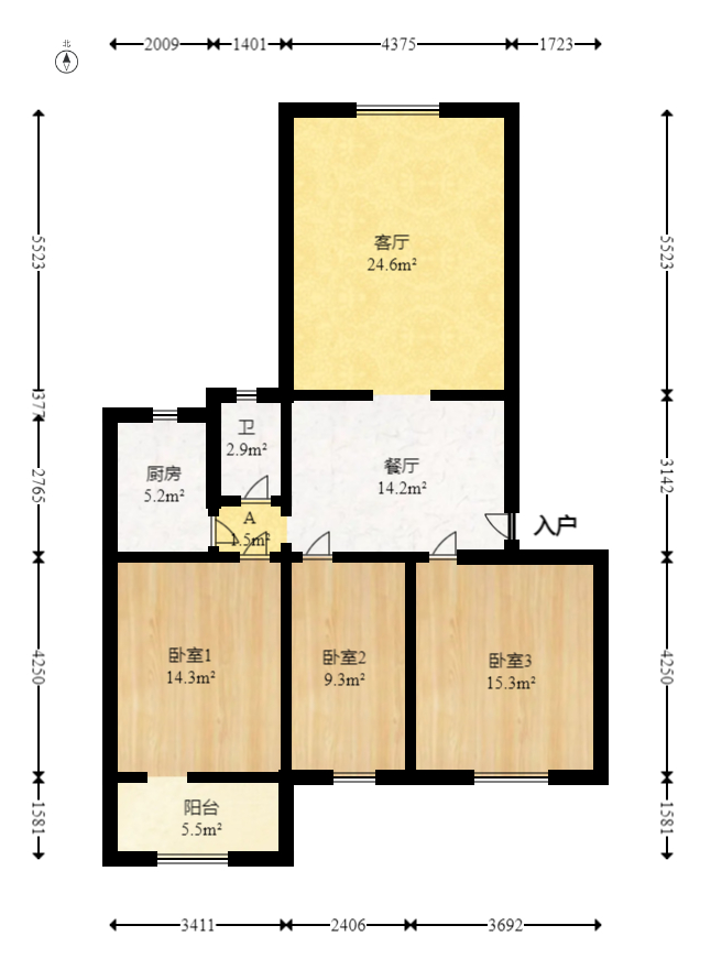 梅岭村 3室2厅1卫 83.8万 梅岭村 3室2厅1卫 83.8万户型图