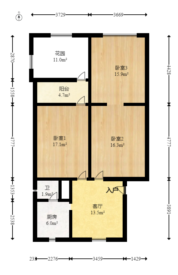 三印宿舍  2室2厅1卫   51.80万室内图1