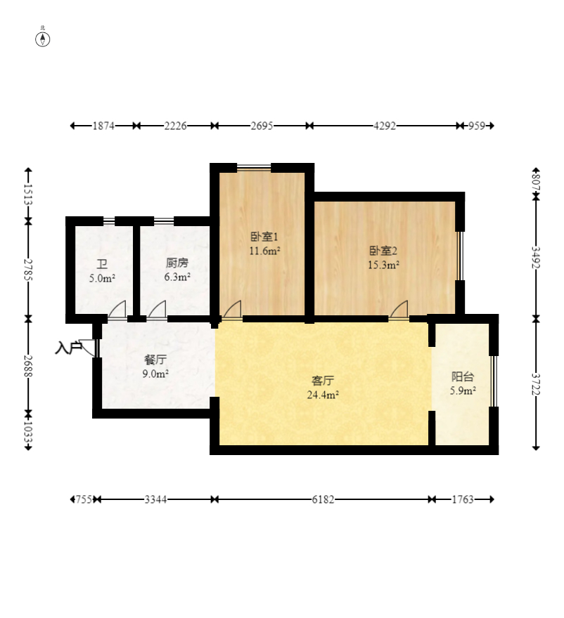 华盛家园  2室2厅1卫   68.00万室内图1