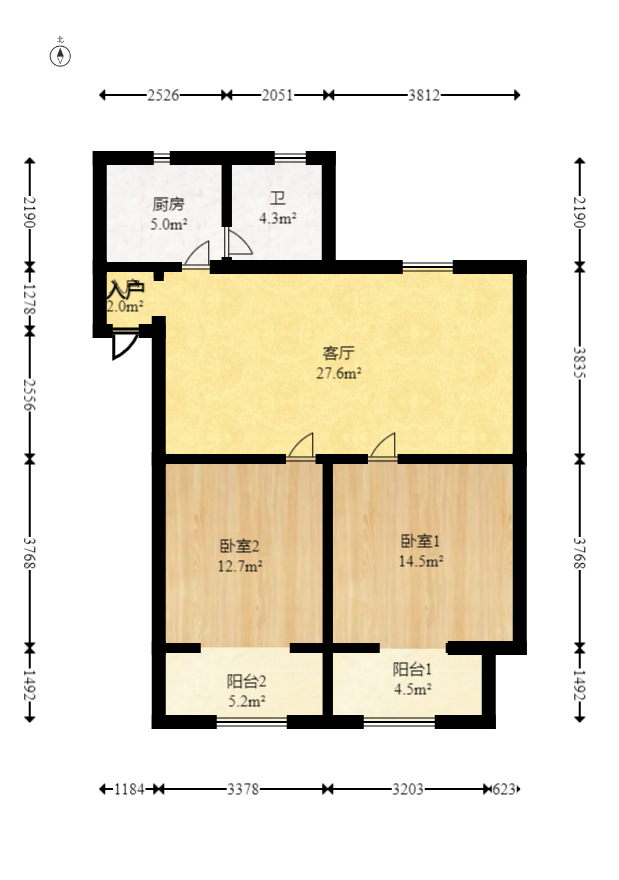 湖开小区（湖南开关厂宿舍）/南大桥社区  2室2厅1卫   44.80万室内图1
