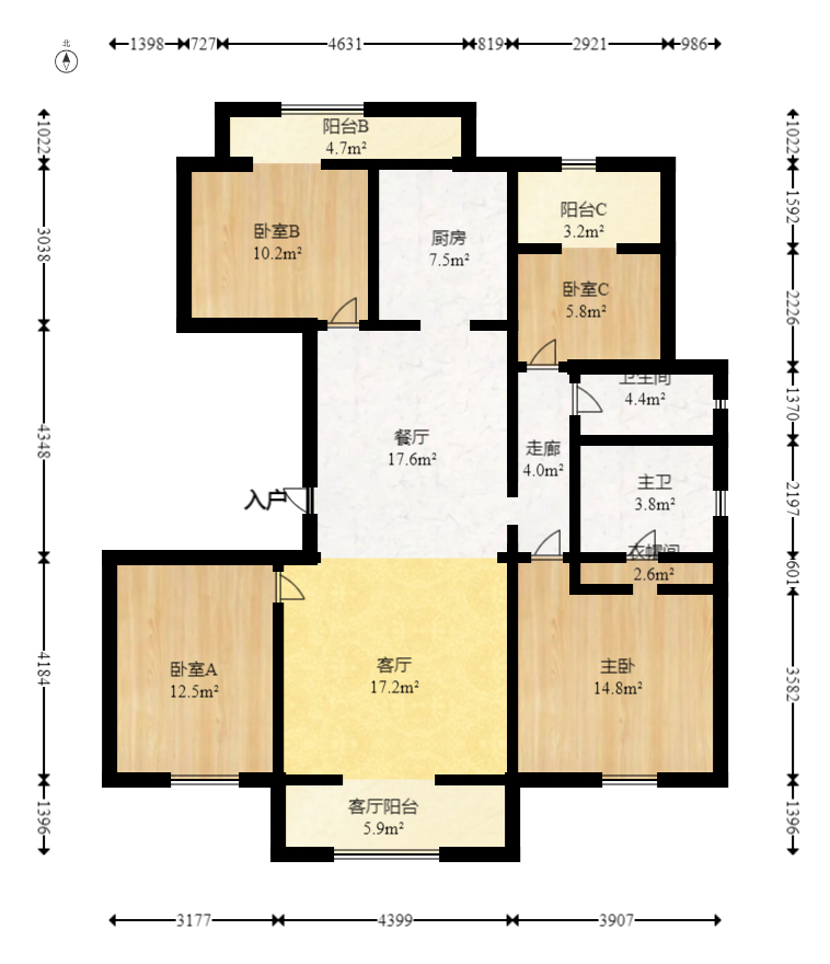 和泓融成府  4室2厅1卫   120.00万室内图1
