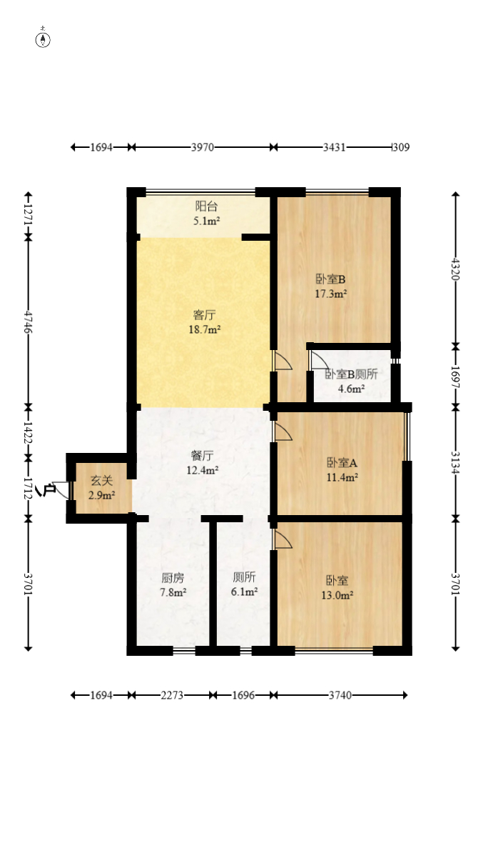 兰亭湾畔  3室2厅2卫   90.00万室内图1