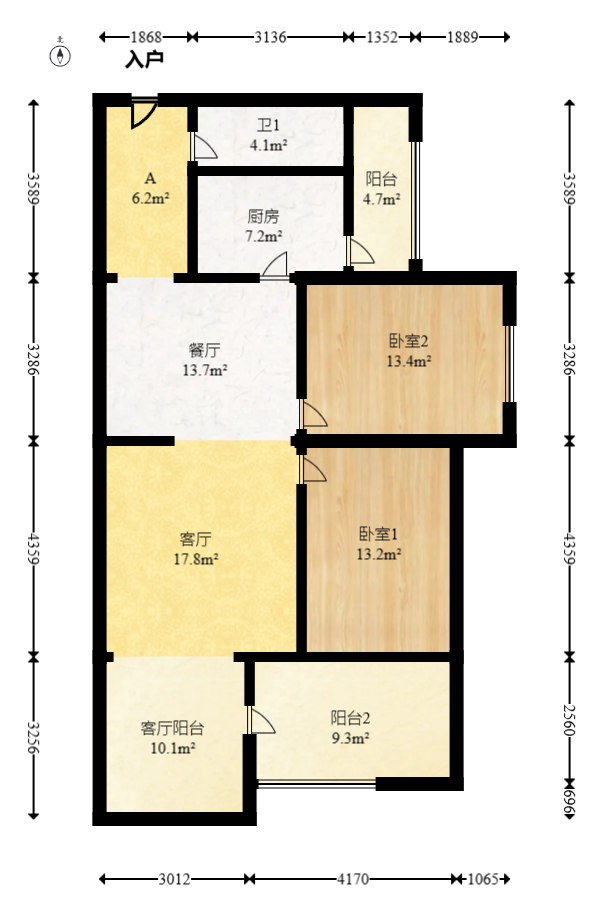 BOBO天下城（CTA财富中心）  3室1厅1卫   95.00万室内图1