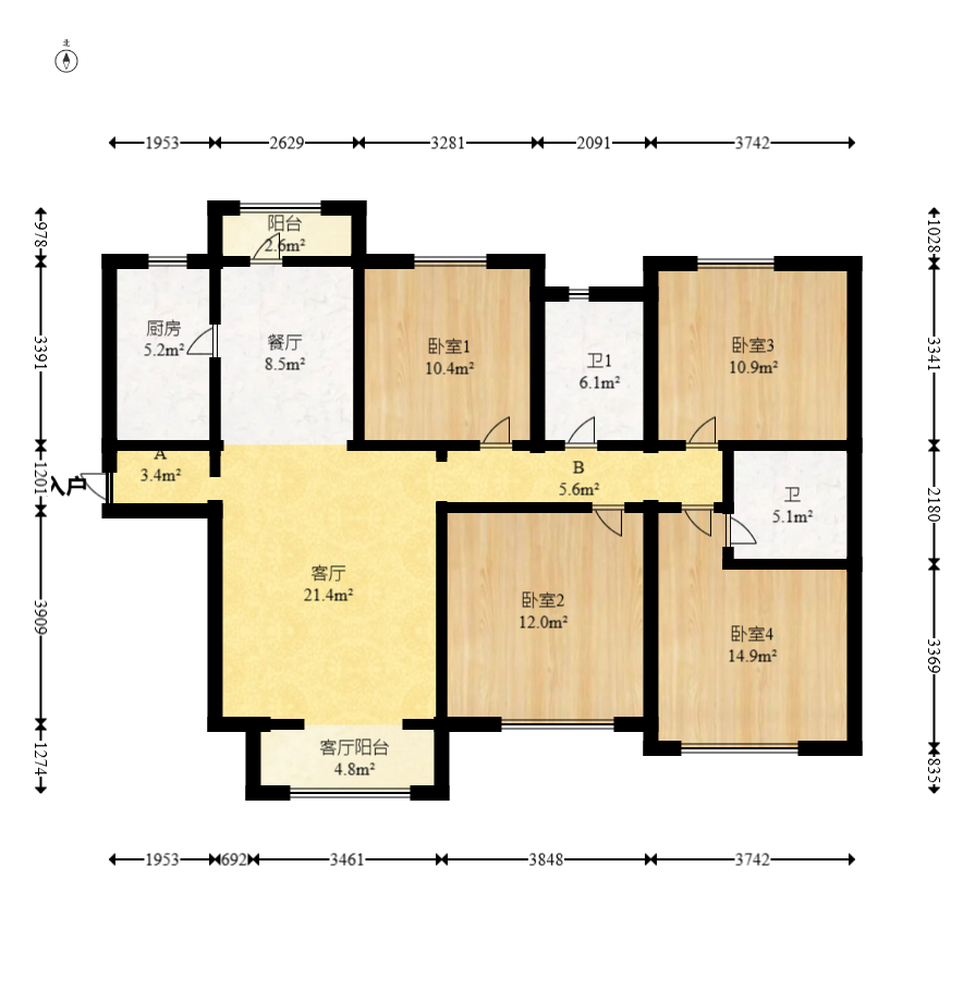 中建信和城  4室2厅2卫   188.00万室内图1
