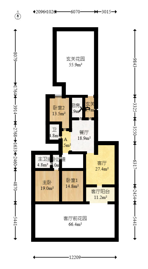 恒大御景天下城一期  3室2厅2卫    210.0万室内图1
