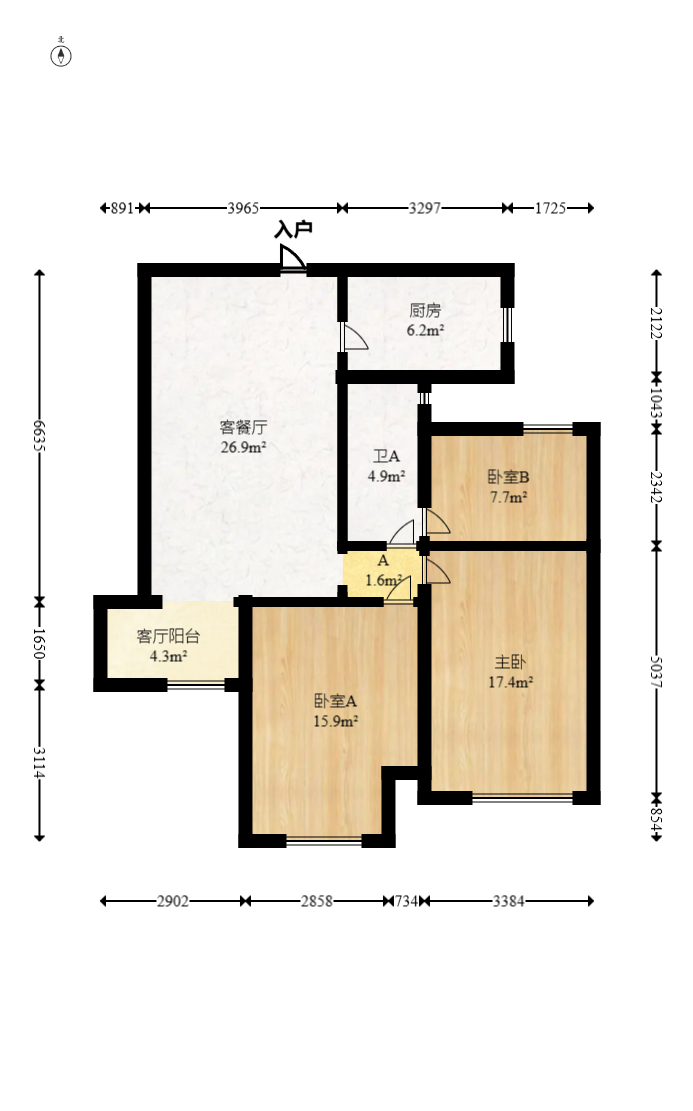 绿地中央广场  3室2厅1卫   118.00万室内图1