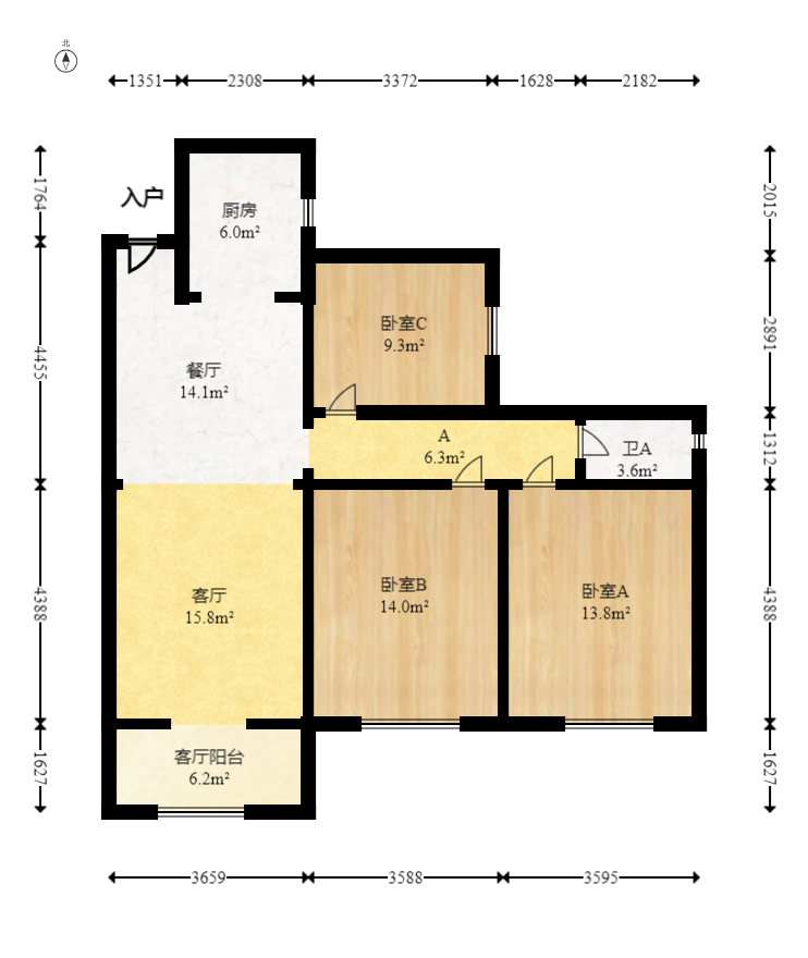 钰龙天下二期（钰龙佳园）  1室2厅1卫   245.00万室内图1