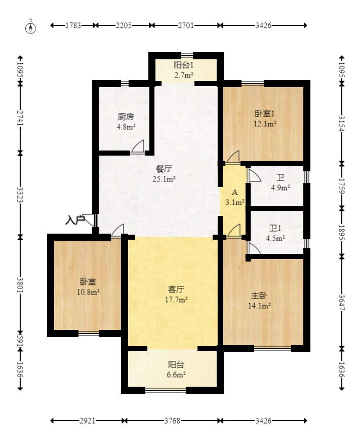荣盛城  4室2厅2卫   95.00万室内图1