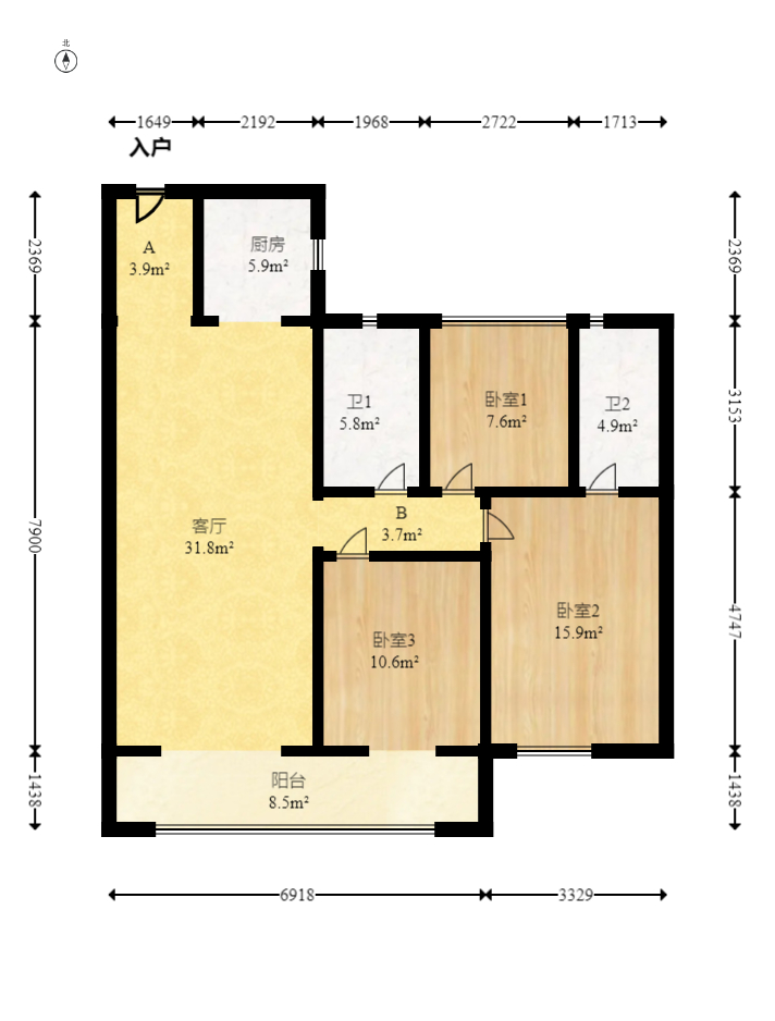 旭辉国悦府  3室2厅2卫   130.00万室内图1