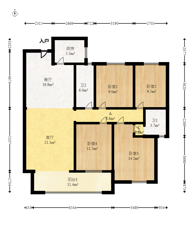 国欣向荣府  4室2厅2卫   145.00万室内图1