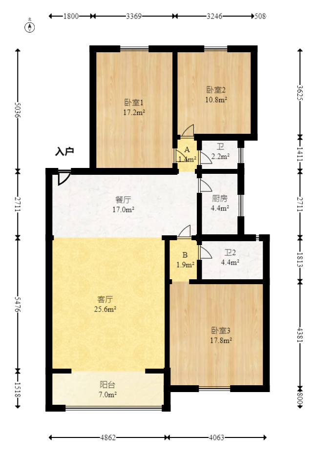天韵家园  3室2厅1卫   75.00万室内图1