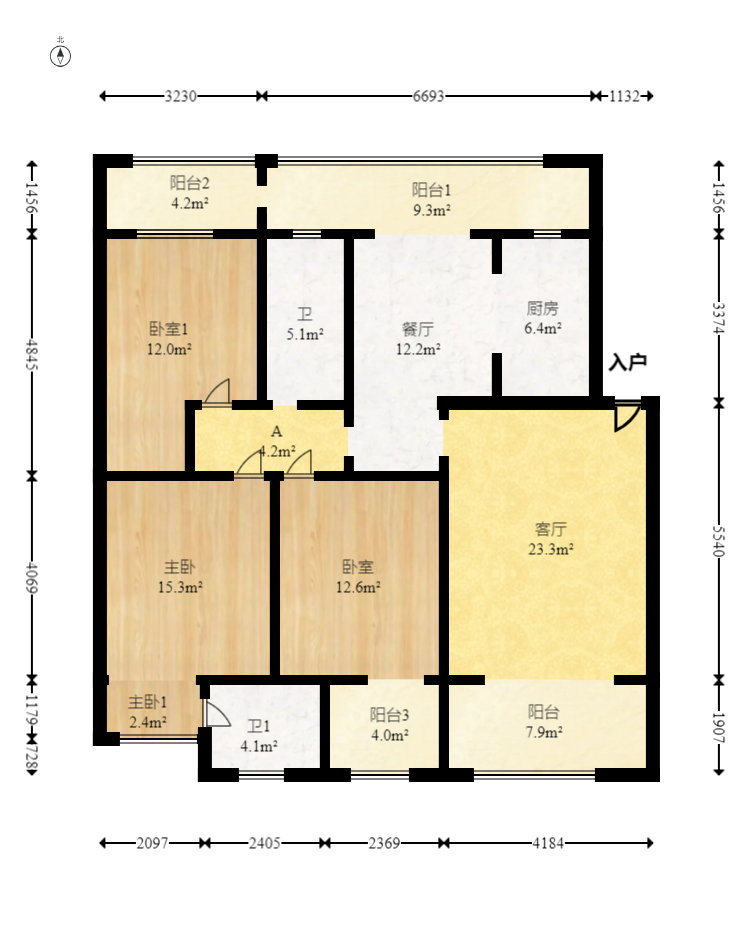 四季星城 3室2厅2卫 72.8万 四季星城 3室2厅2卫 72.8万户型图