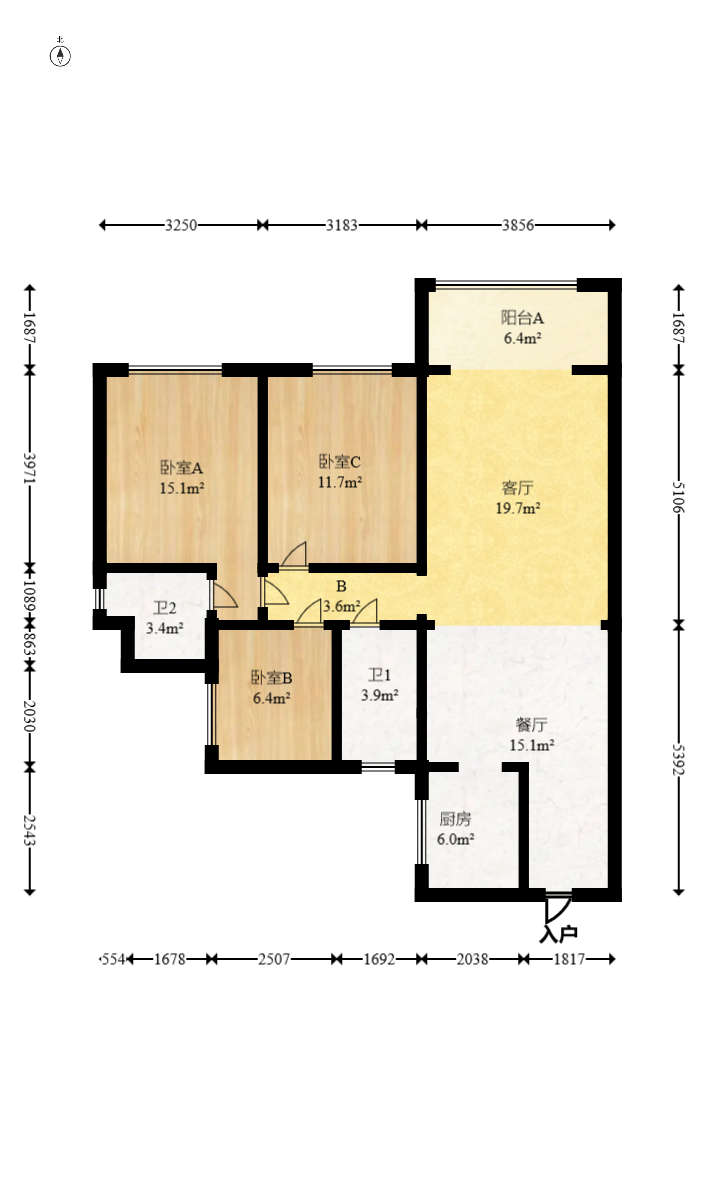 保利茉莉公馆  3室2厅2卫   145.00万室内图1