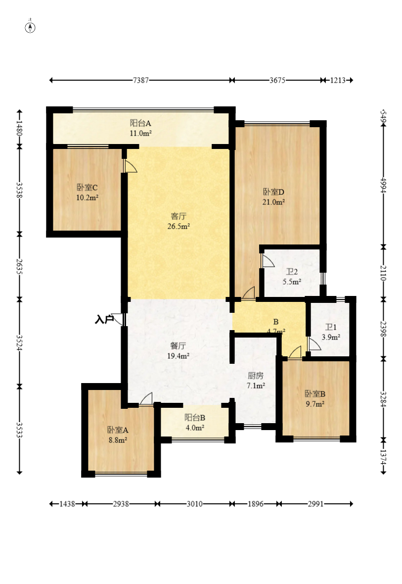 建发玖洲和玺  4室2厅2卫   185.00万室内图1