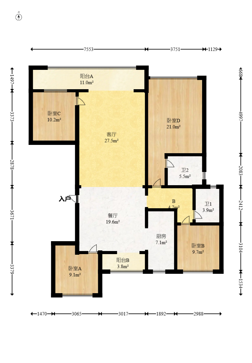建发玖洲和玺  4室2厅2卫   200.00万室内图1