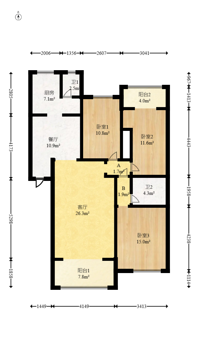 新点苑  3室2厅2卫   90.00万室内图1
