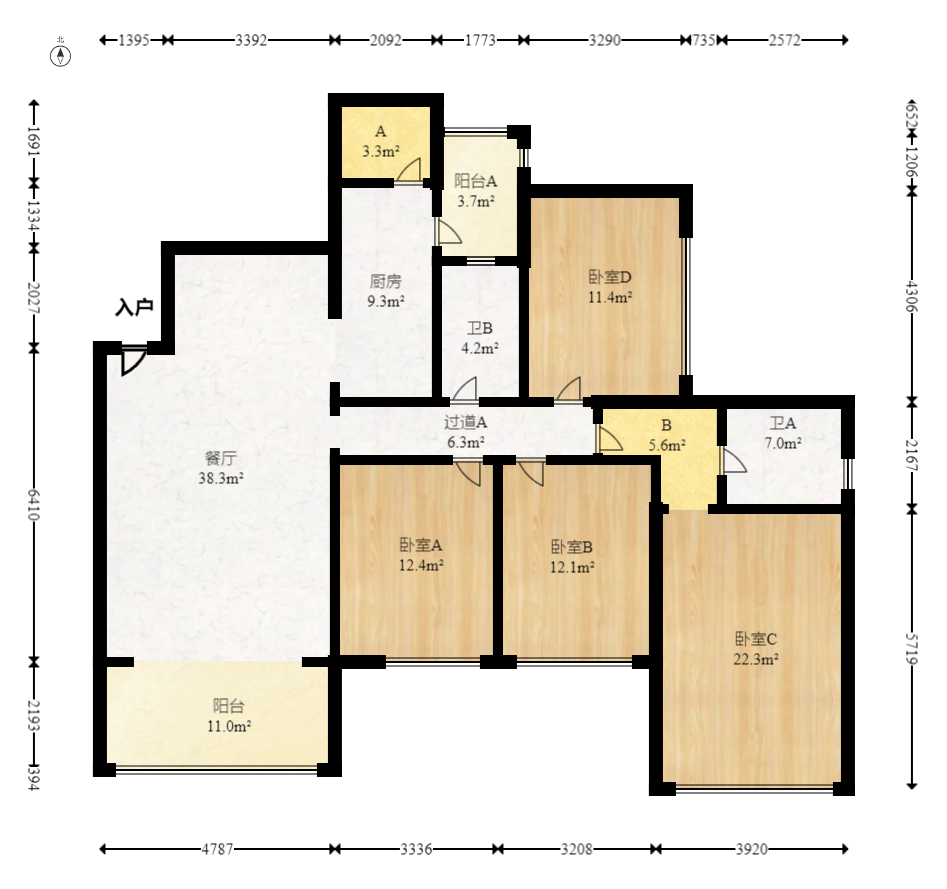 恒大城 4室2厅2卫 110.0万 恒大城 4室2厅2卫 110.0万户型图