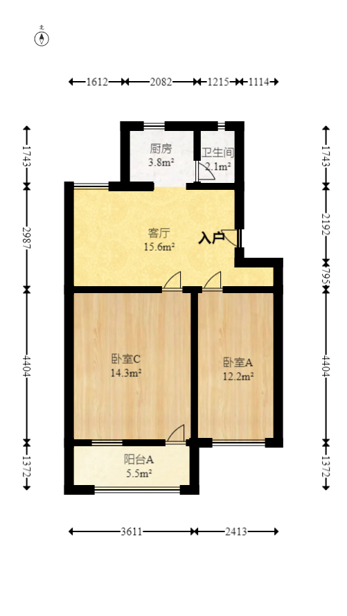解放四村石子冲  2室1厅1卫   60.00万室内图1