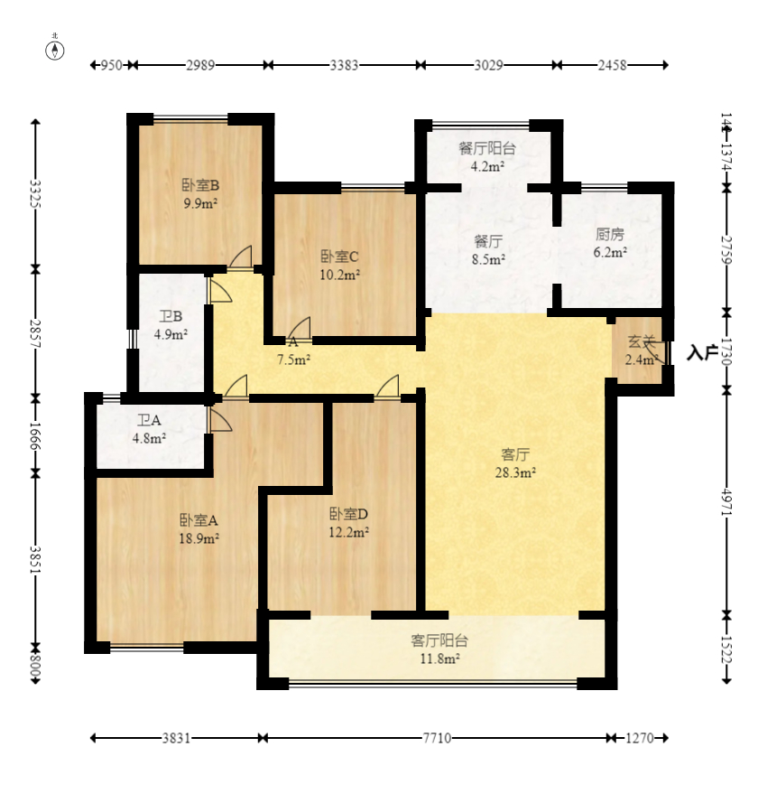 轨道中建麓江府  4室2厅2卫   235.00万室内图1