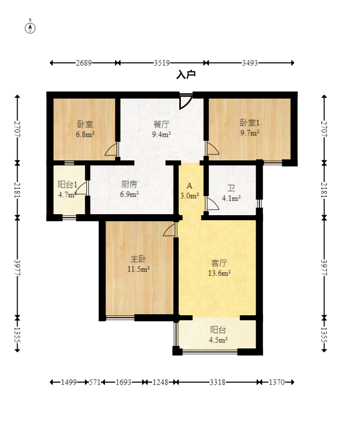 三一街区  3室2厅2卫   85.00万室内图1