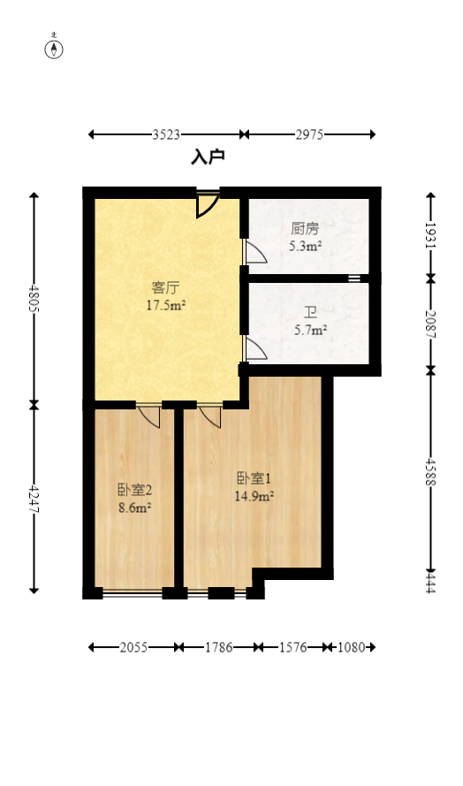 天鸿天府（天鸿中央大院）  2室1厅1卫   57.00万室内图1