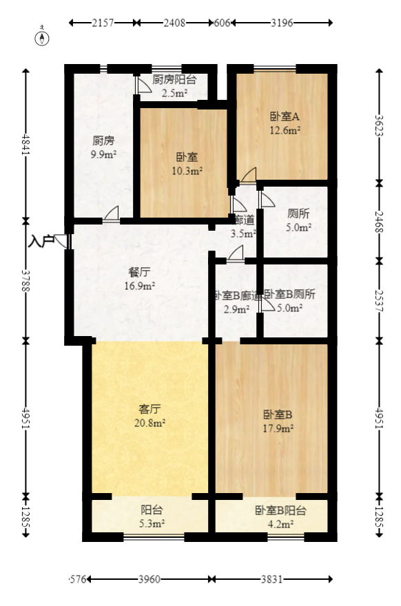 阳光100二期  3室2厅2卫   95.00万室内图1