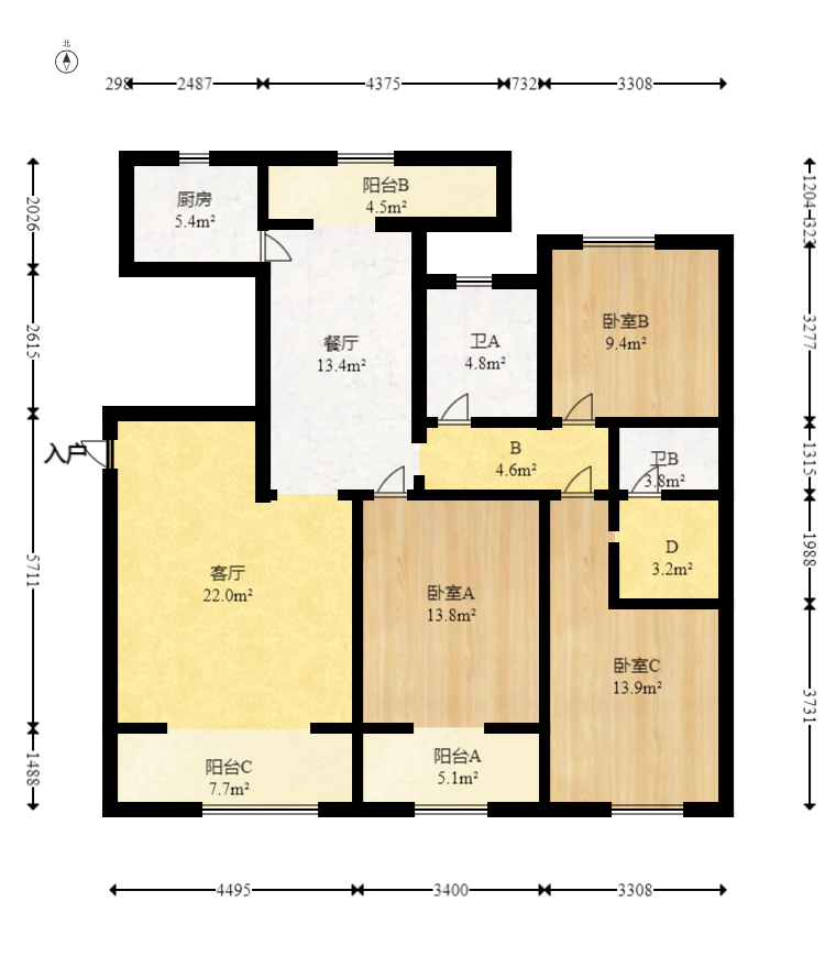 五矿万境蓝山  3室2厅2卫   158.00万室内图1