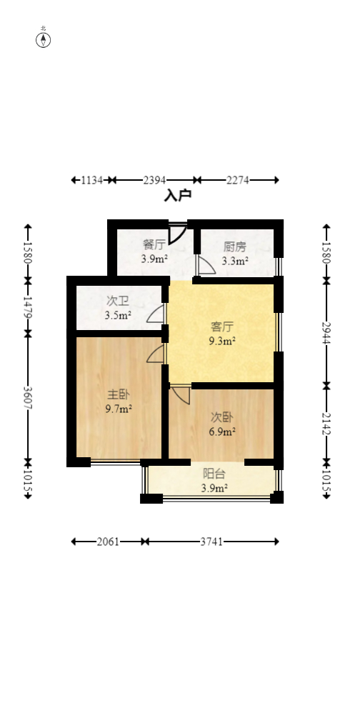 水岸听涛  3室2厅1卫   130.00万室内图1
