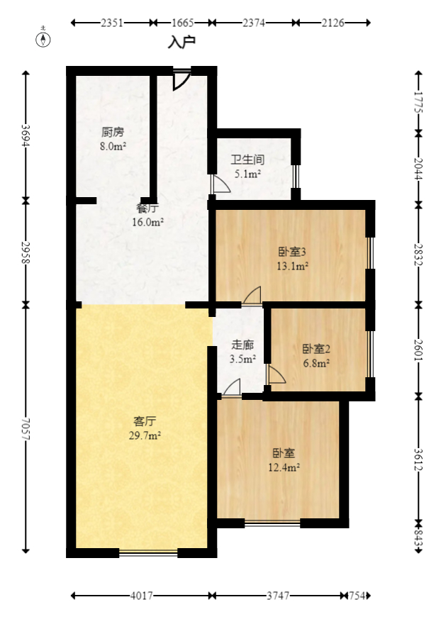 三景华御  3室2厅1卫   63.80万室内图1