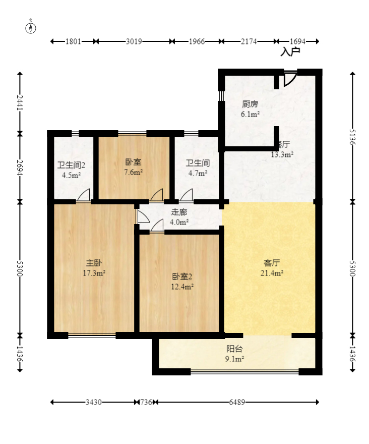 中信城开东宸上品  3室2厅2卫   95.80万室内图1