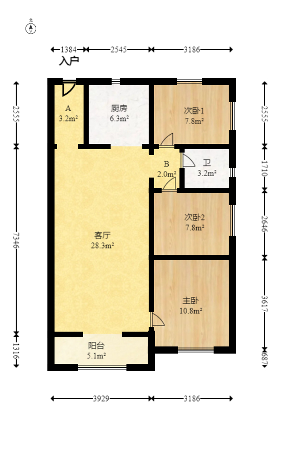 尚鑫海悦（新长海尚海城）  3室2厅1卫   79.80万室内图1
