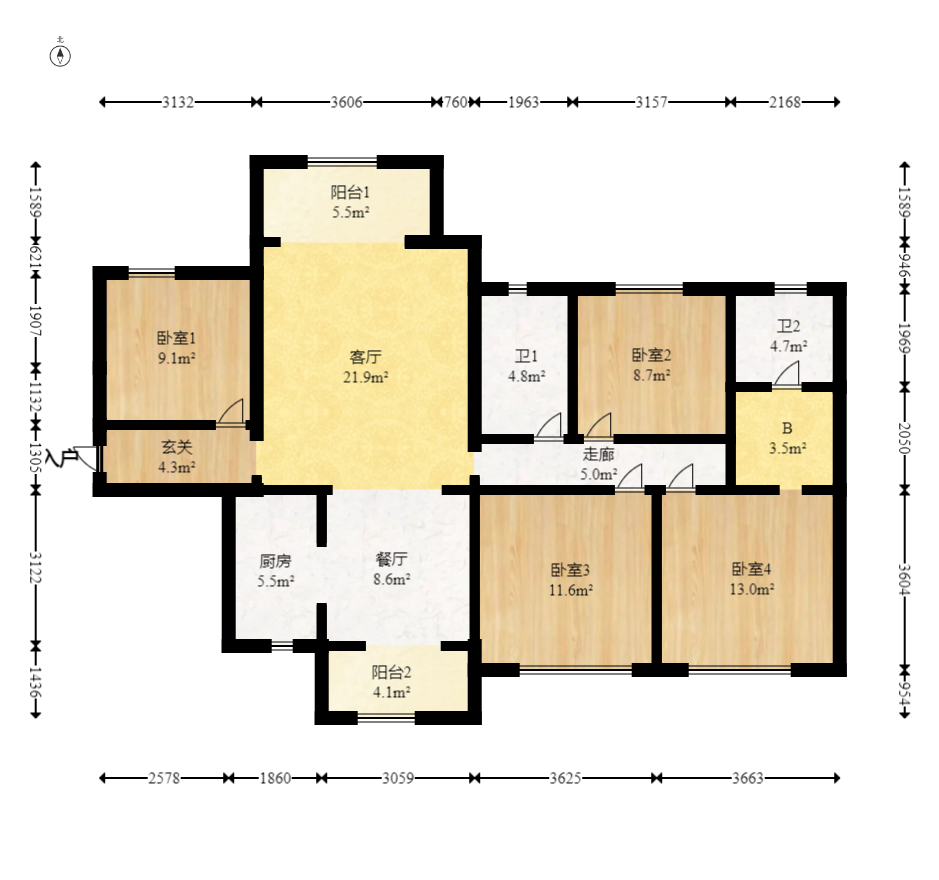上海城小区  4室2厅2卫   119.00万室内图1