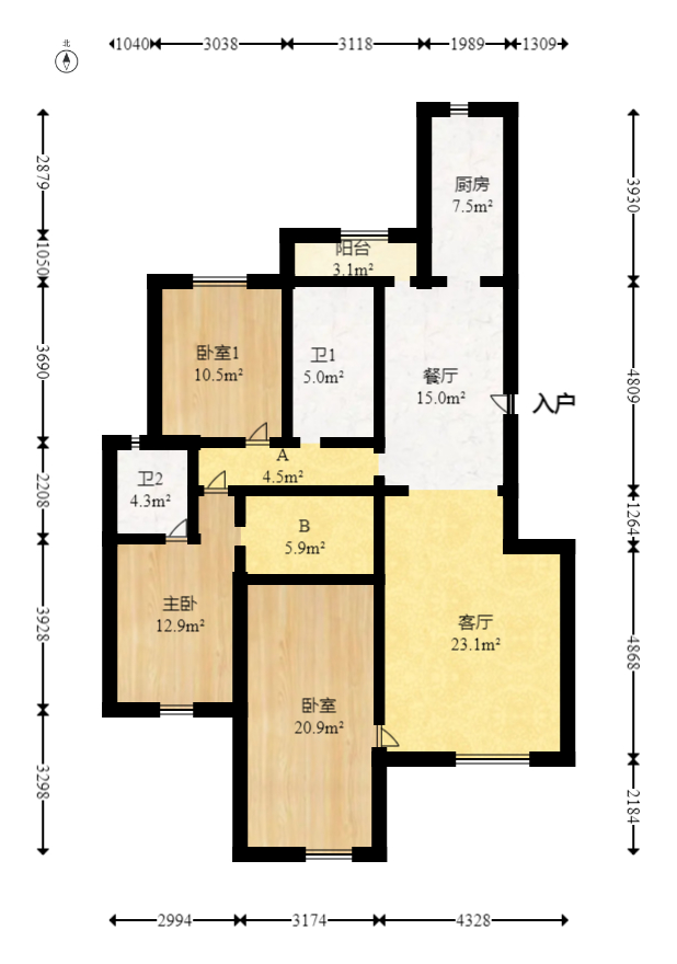 红树湾  3室2厅2卫   78.50万室内图1