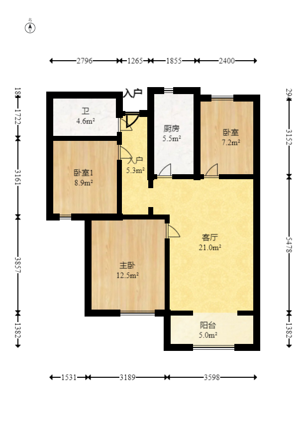 三一街区  3室2厅1卫   60.00万室内图1