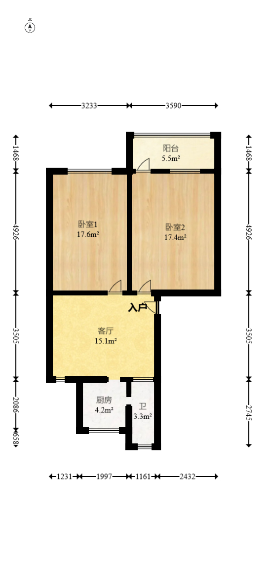 赤岗小区（一二三片）  2室1厅1卫   32.80万室内图1