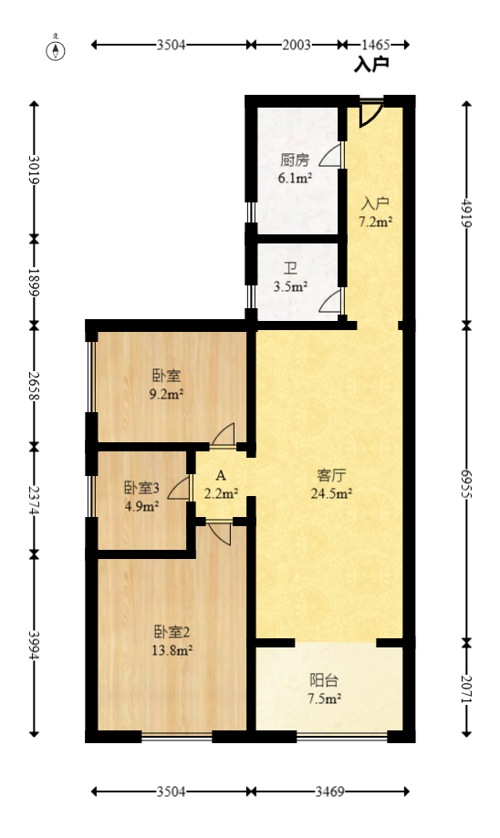 麓谷小镇  3室2厅1卫   64.00万室内图1