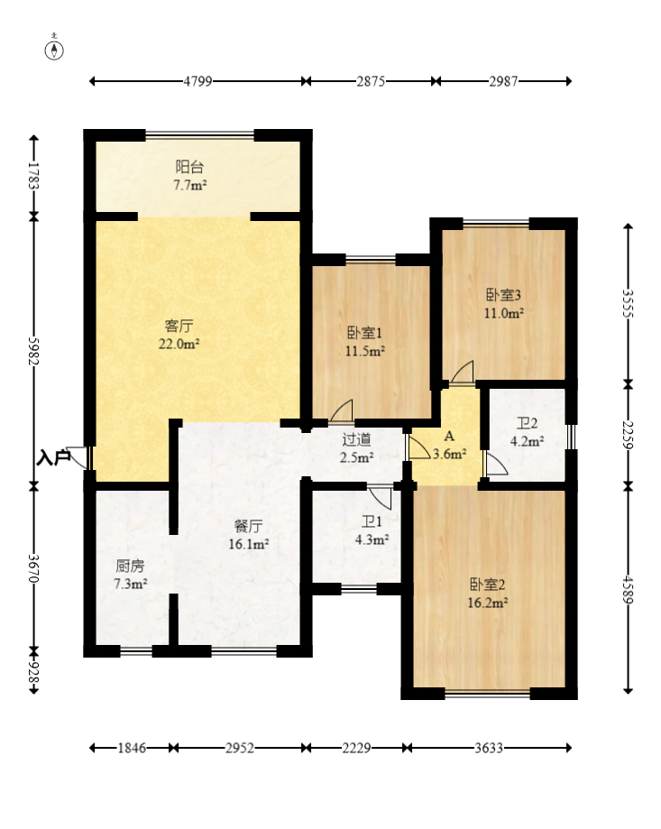 山与墅  4室2厅2卫   105.00万室内图1