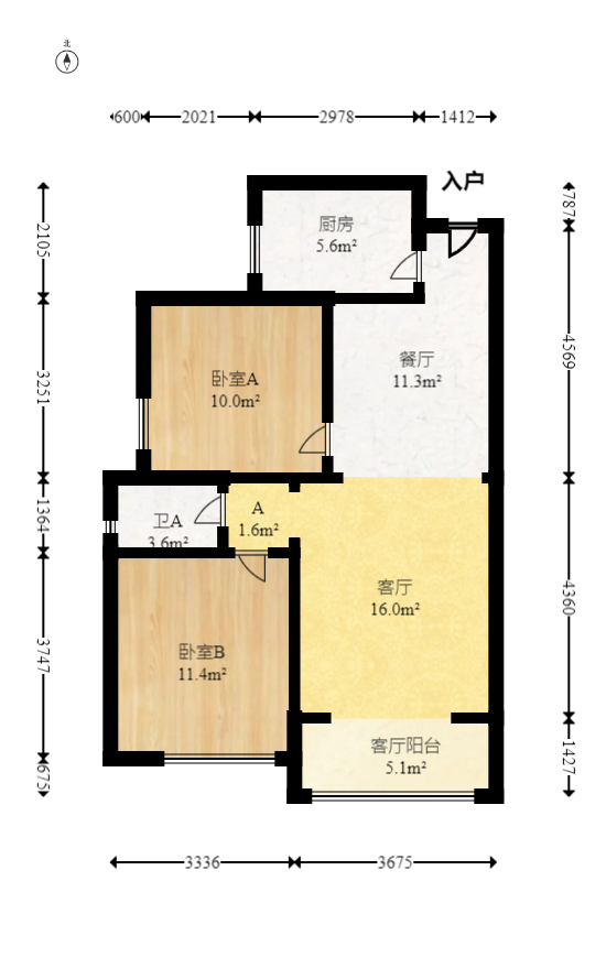 钰龙天下一期  2室2厅1卫   223.80万室内图1