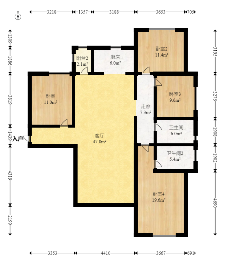映悦星府 4室2厅2卫 90.0万 映悦星府 4室2厅2卫 90.0万户型图