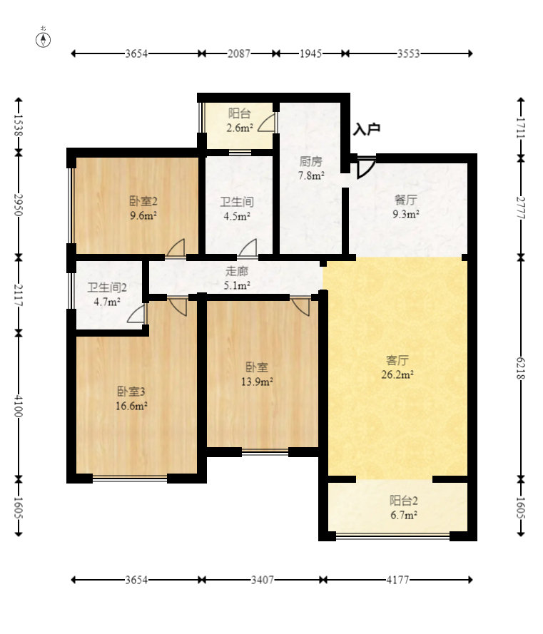 佳美紫郡  3室2厅1卫    68.8万室内图1