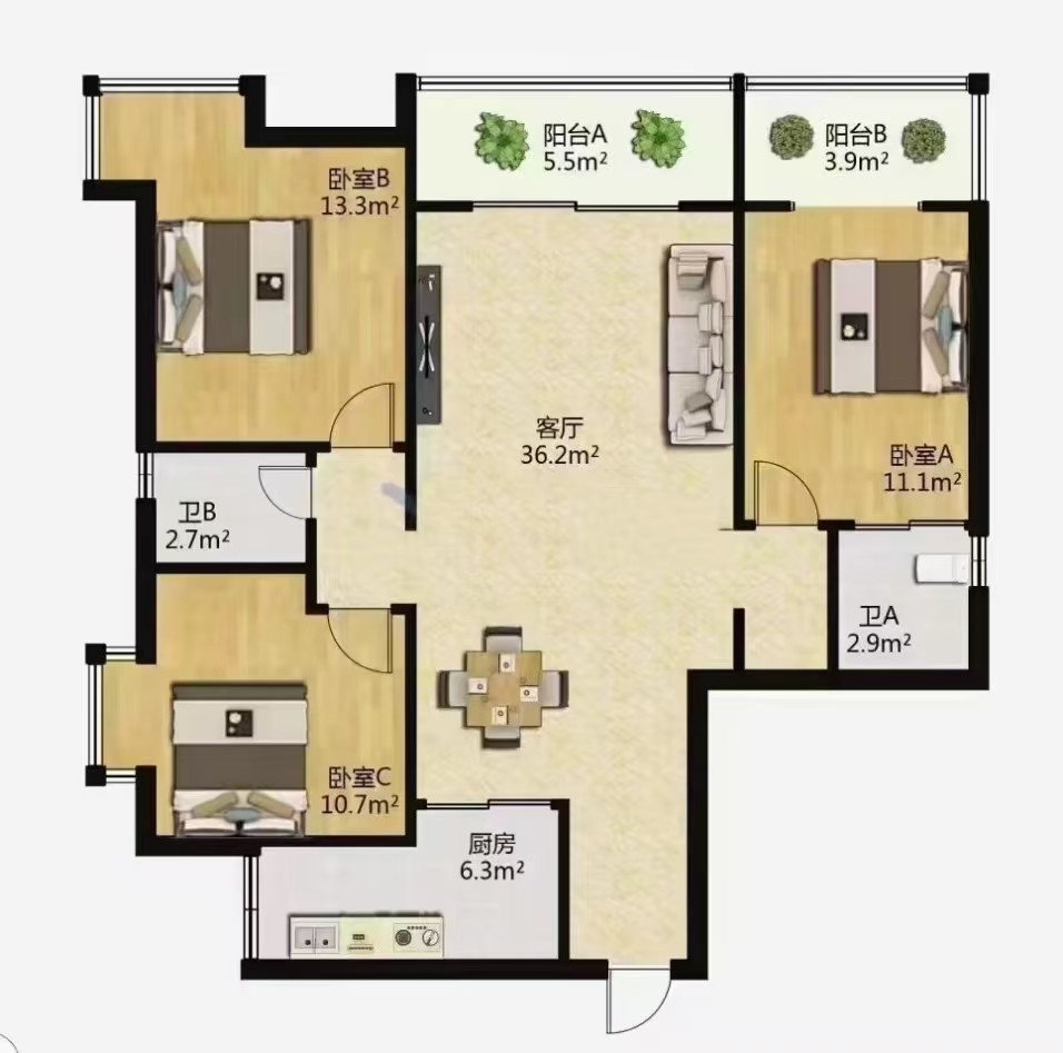 兰亭雅苑 3室2厅2卫 142.0万 兰亭雅苑 3室2厅2卫 142.0万户型图