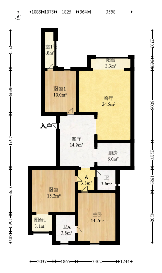 星典时代  3室2厅2卫   116.00万室内图1