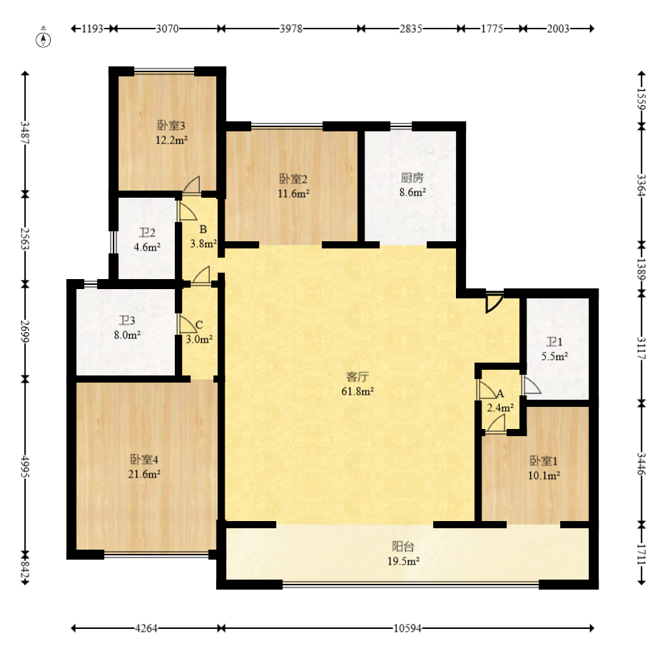 时代建发和著  4室2厅2卫    264.0万室内图1