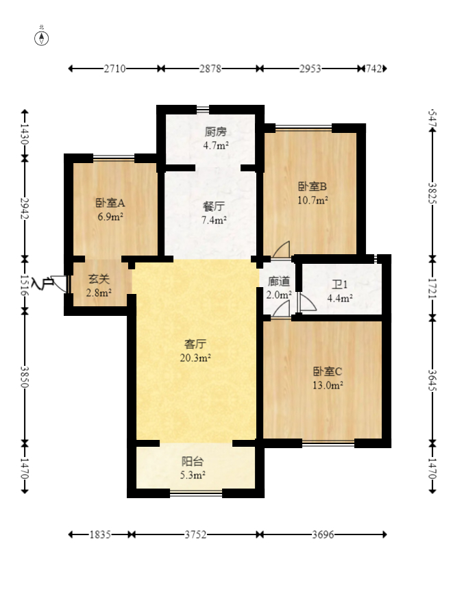 洋湖时代  3室2厅1卫   89.80万室内图1