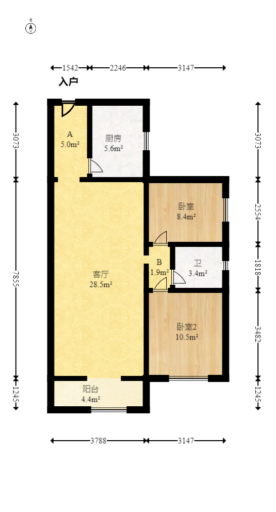 天麓尚层  2室2厅1卫   68.00万室内图1