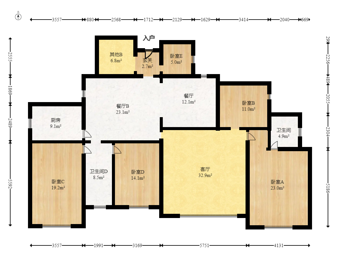 鸿园小区  5室2厅2卫   195.00万室内图1