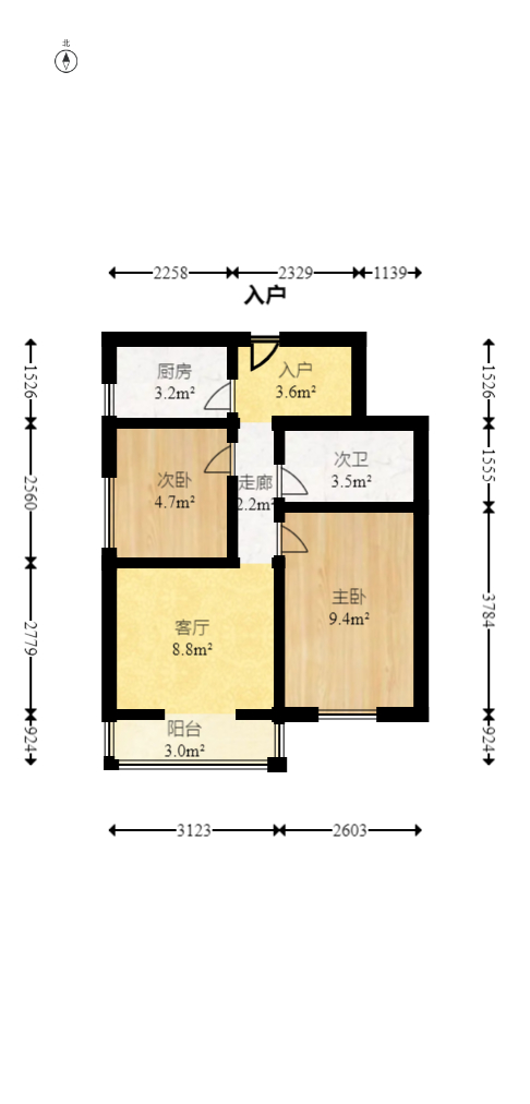 水岸星城B小区  2室2厅1卫   95.00万室内图1