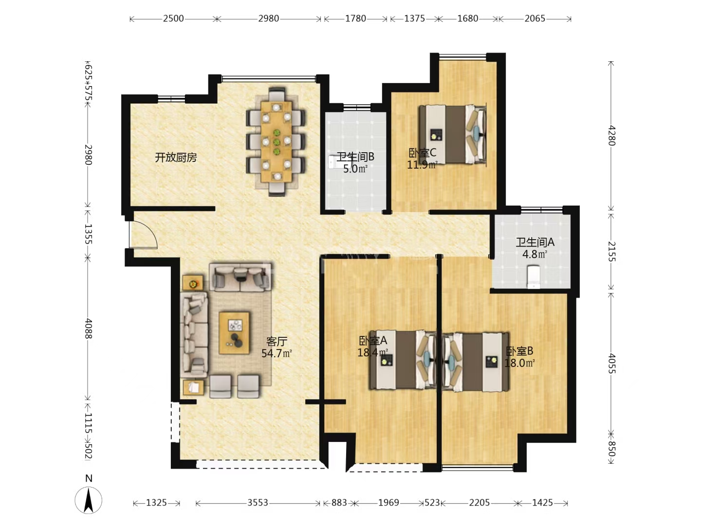 学府华庭 3室2厅2卫 48.0万 学府华庭 3室2厅2卫 48.0万室内图