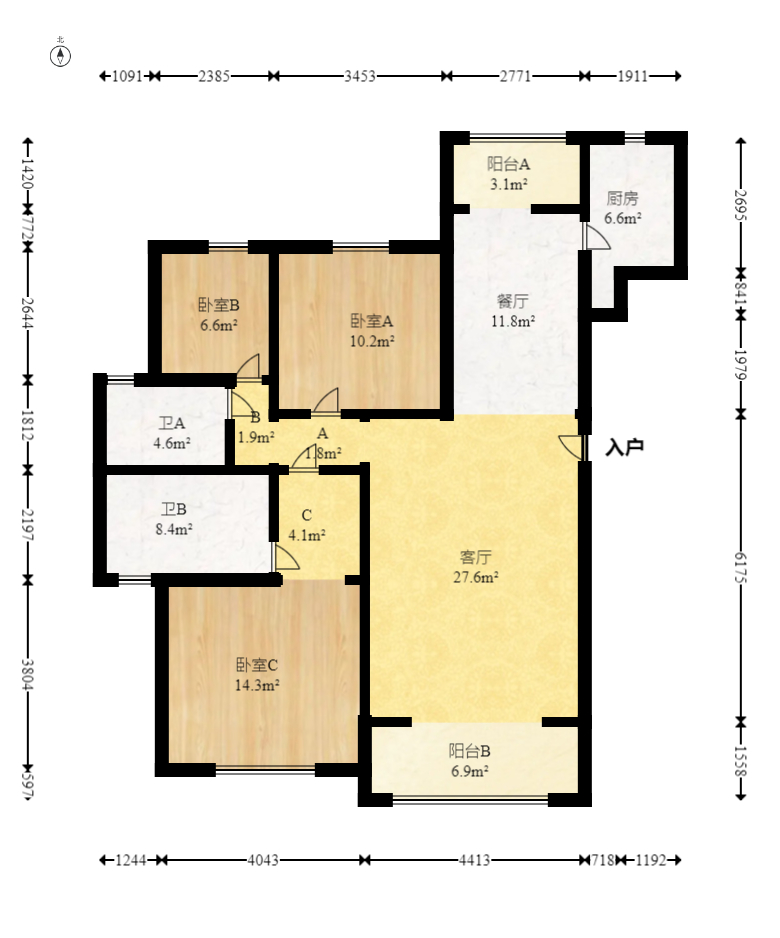 五矿万境蓝山  3室2厅2卫    142.0万 五矿万境蓝山  3室2厅2卫    142.0万户型图